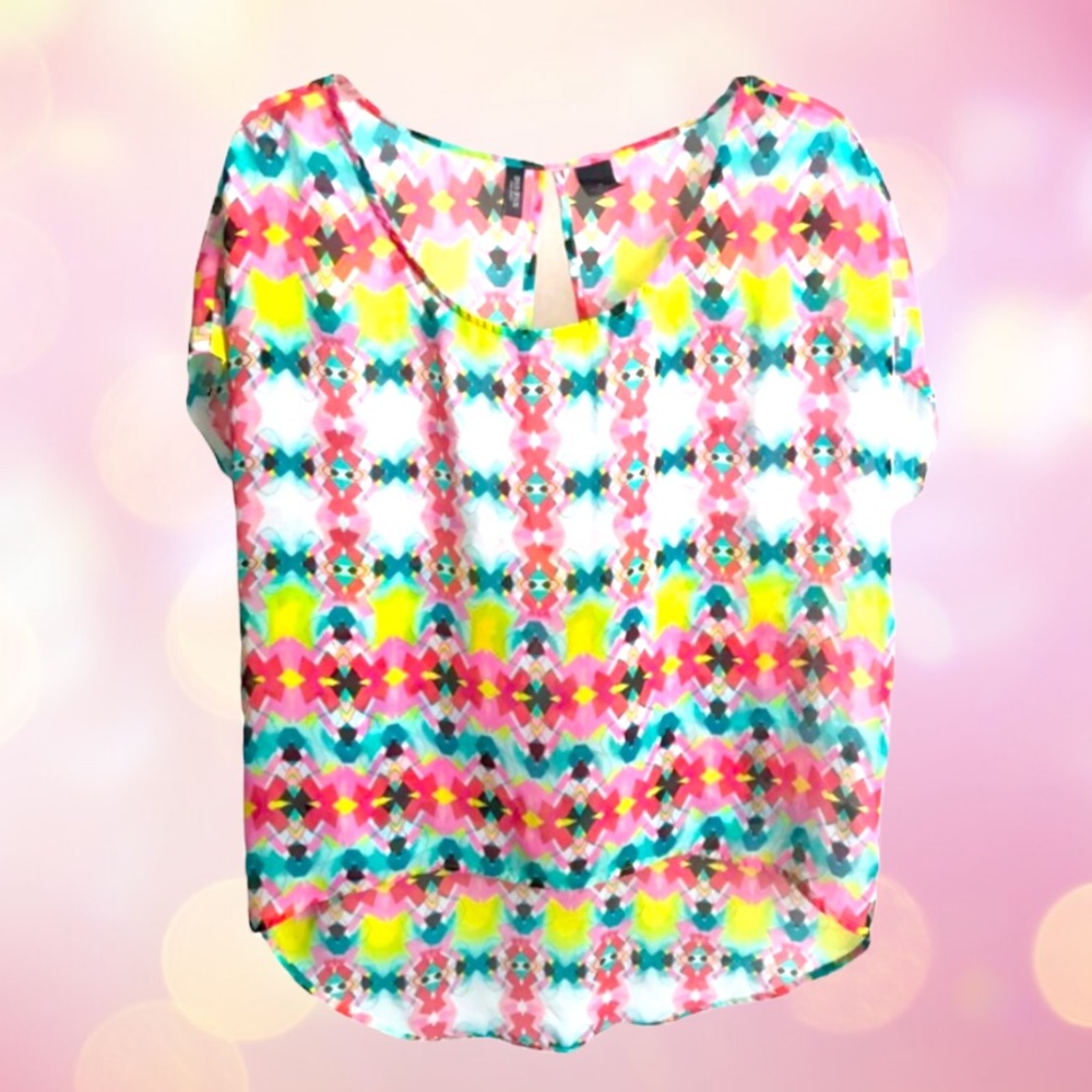 Bisou Bisou Michele Bohbot top women’s multi-color high low hem size MEDIUM